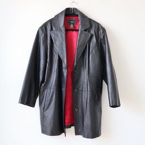 George Woman Black Leather Blazer Jacket, Size XL